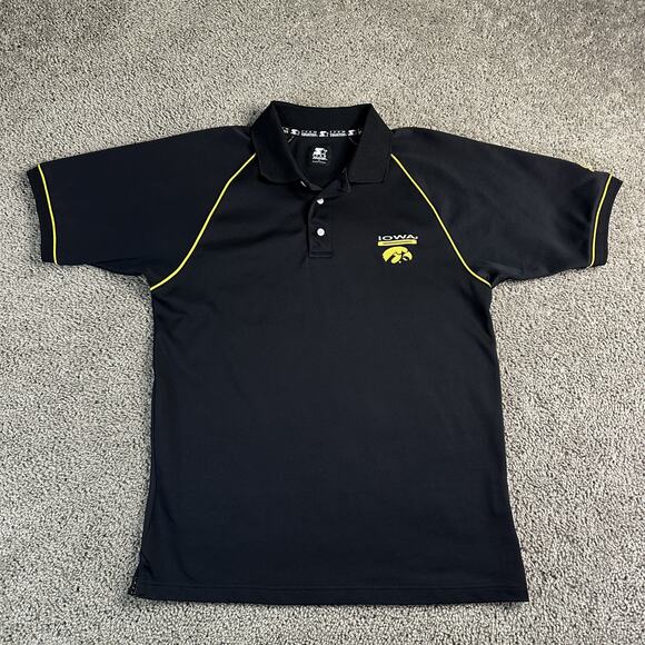 Iowa Hawkeyes Shirt Polo Mens Medium Black Yellow NCAA Football Team Starter - Picture 2 of 12